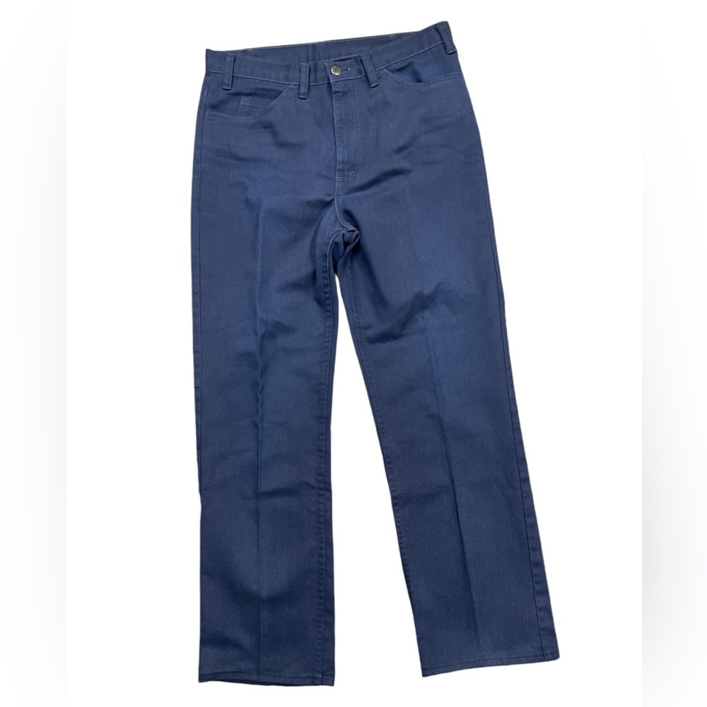 GWG W32 (14) navy blue never press cotton/poly blend pants vintage union made
